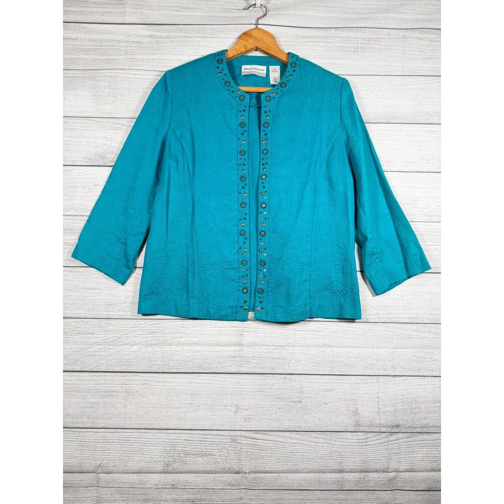 Alfred Dunner Petite Women’s 8P Turquoise Embellished Cotton Jacket 4198